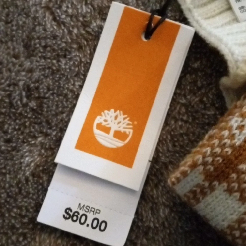 Timberland NWT buffalo plaid scarf brown and cream
